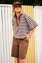 Load image into Gallery viewer, Arlie Short Sleeve Rugby Top Choc and Chalk Stripe