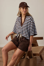 Load image into Gallery viewer, Arlie Short Sleeve Rugby Top Choc and Chalk Stripe
