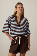 Load image into Gallery viewer, Arlie Short Sleeve Rugby Top Choc and Chalk Stripe