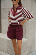 Load image into Gallery viewer, Arlie Short Sleeve Rugby Top Burgandy and chalk