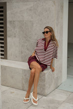 Load image into Gallery viewer, Arlie Short Sleeve Rugby Top Burgandy and chalk