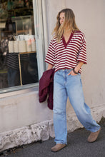 Load image into Gallery viewer, Arlie Short Sleeve Rugby Top Burgandy and chalk