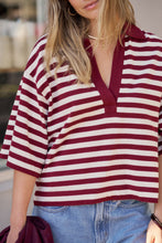 Load image into Gallery viewer, Arlie Short Sleeve Rugby Top Burgandy and chalk