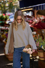 Load image into Gallery viewer, Beau Long Sleeve Slouchy Tee Navy and Butter