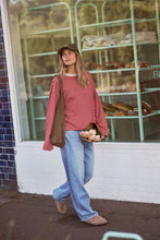 Load image into Gallery viewer, Beau Long Sleeve Slouchy Tee Mulberry Red Stone