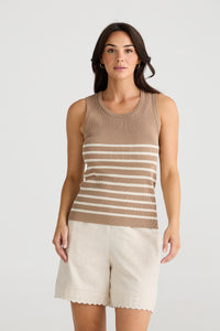 Brave & True - Amba Tank, Nut/Ecru Stripe