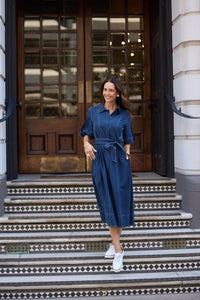 Leo Dress, Navy Linen