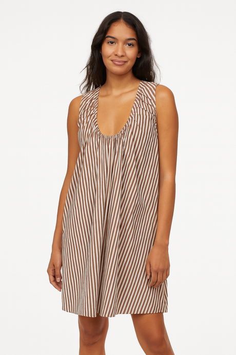 Zoe Mini Dress Brown Cream Stripe