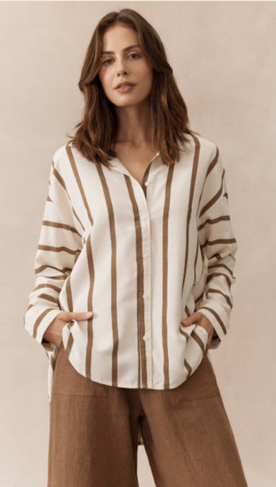 Little Lies - Maggie Shirt, Mocha Stripe