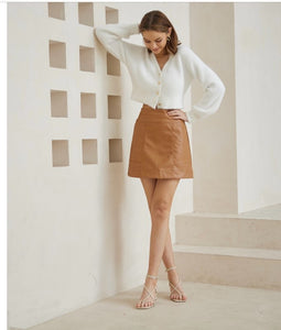 Lexi Mini Skirt, Tan Pleather