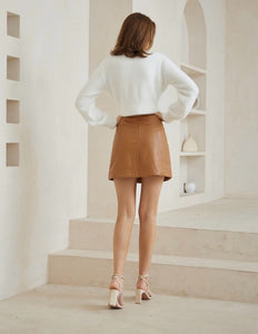 Lexi Mini Skirt, Tan Pleather