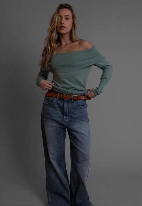 Portobello Off Shoulder Knit smoke green