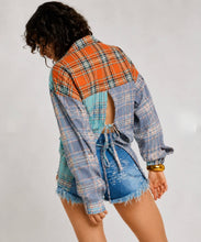 Load image into Gallery viewer, Sunset Madras Check Tie Back Shirt, Coral Teal