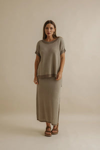 Lattice short sleeve pullover Khaki - Talamaya