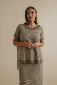 Lattice short sleeve pullover Khaki - Talamaya