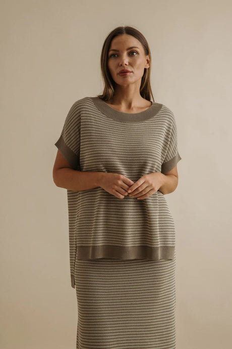 Lattice short sleeve pullover Khaki - Talamaya