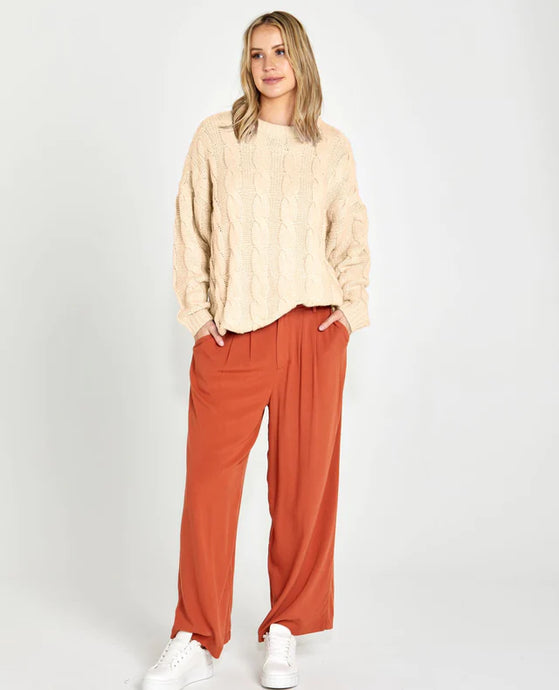 Sass Clothing - Felicity Cable Knit Top, Oatmeal