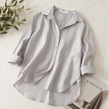 Load image into Gallery viewer, Cruise Shirt  Latte Peach Navy cream Pinstipe