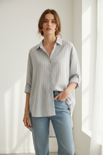 Load image into Gallery viewer, Cruise Shirt  Latte Peach Navy cream Pinstipe