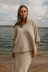 Coral Knitted Tee Pullover Sand - Talamaya