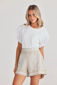 Johari Short Natural White Embroidery