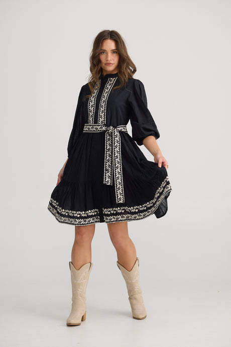 Carla Dress - Black off white