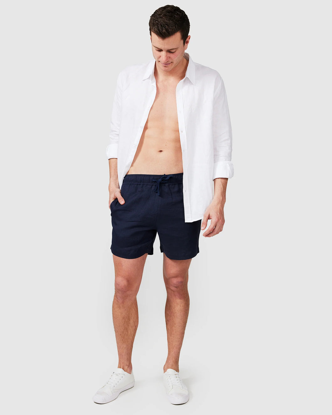 Vacay Swimwear - Linen Shorts, Navy