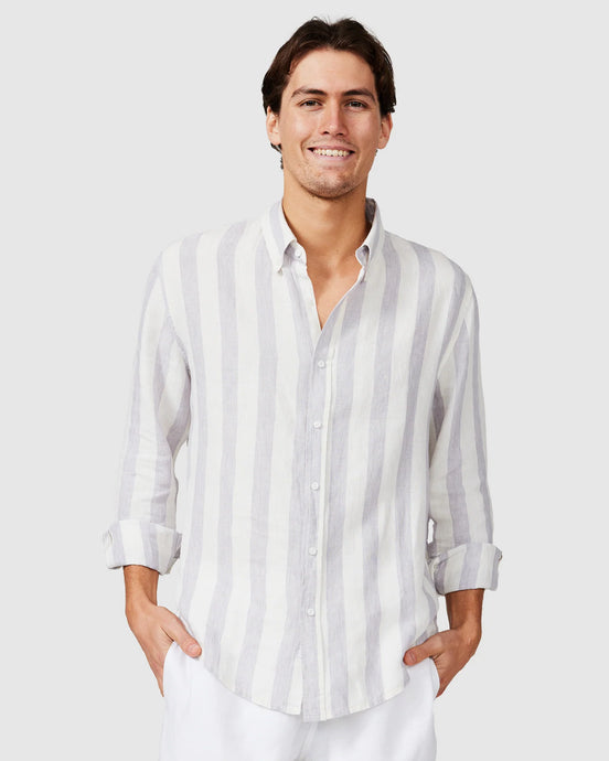 Vacay - Linen Shirt, Grey Stripe