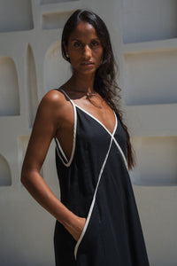 Azalea Linen Dress Black - Lilly Pilly