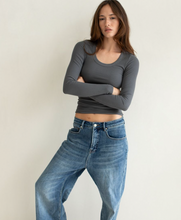 Load image into Gallery viewer, Scoop Neck L/S Rib Tee, Charcoal