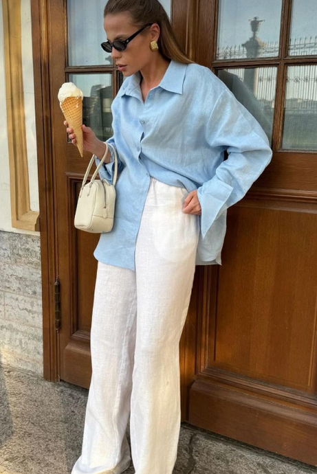 Boyfriend Linen Shirt, Blue