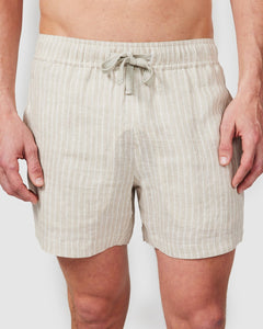 Vacay Swimwear - Linen Shorts, Brown Stripe