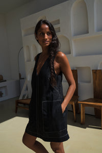 Isla Linen Dress Black