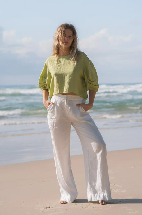 Lilly Pilly Collection - Leia Linen Top, Lemongrass