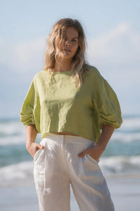 Lilly Pilly Collection - Leia Linen Top, Lemongrass