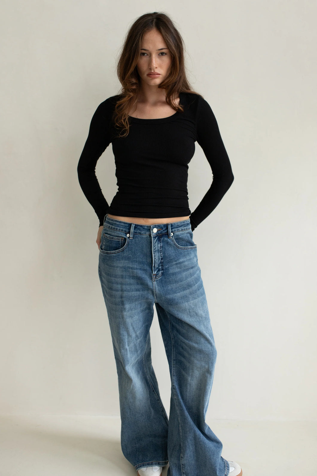 Scoop Neck L/S Rib Tee, Onyx