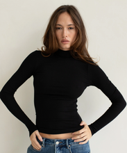 Load image into Gallery viewer, Mock Neck Long Sleeve Rib Tee, Onyx