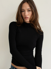 Load image into Gallery viewer, Mock Neck Long Sleeve Rib Tee, Onyx