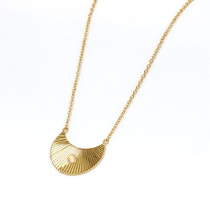 Moon Beam Necklace in Gold with Rose Quartz