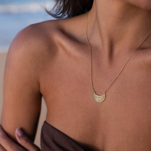 Moon Beam Necklace in Gold with Rose Quartz