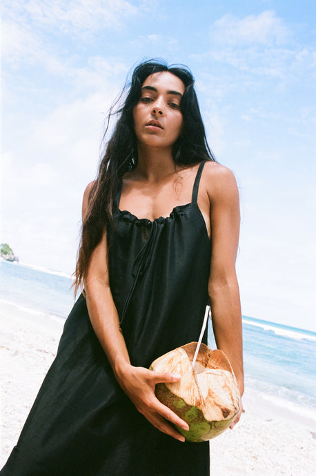 Nova Linen Silk Dress Black - Lilly Pilly Collection