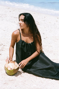 Nova Linen Silk Dress Black - Lilly Pilly Collection