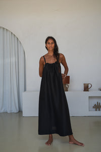 Nova Linen Silk Dress Black - Lilly Pilly Collection