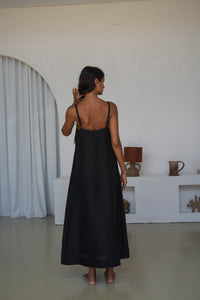 Nova Linen Silk Dress Black - Lilly Pilly Collection