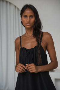 Nova Linen Silk Dress Black - Lilly Pilly Collection