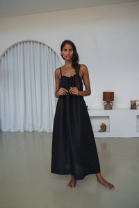 Nova Linen Silk Dress Black - Lilly Pilly Collection