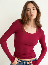 Load image into Gallery viewer, Scoop Neck L/S Rib Tee, Raisin