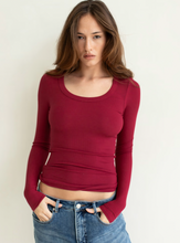 Load image into Gallery viewer, Scoop Neck L/S Rib Tee, Raisin