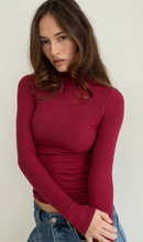 Load image into Gallery viewer, Mock Neck Long Sleeve Rib Tee, Raisin