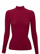 Load image into Gallery viewer, Mock Neck Long Sleeve Rib Tee, Raisin